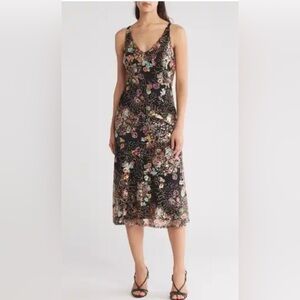 Sam Edelman size 6 sequin Floral Black Maxi Dress
